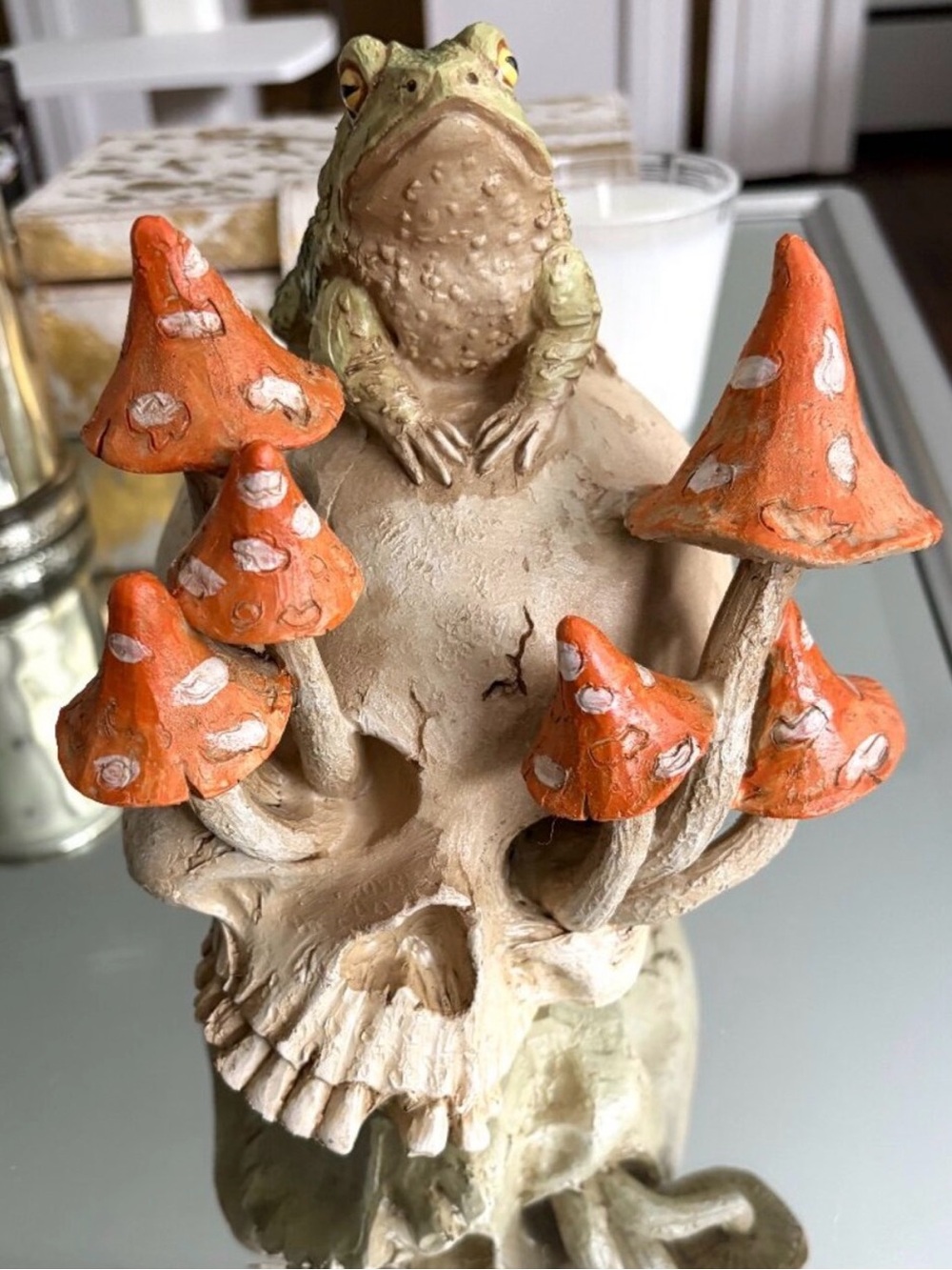 Spooky Toad Skull Mushroom Figurine Halloween Decor